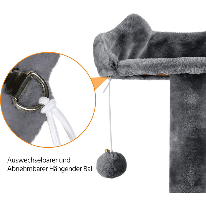 Кігтеточка для котів Yaheetech, велика, 178 см, з 3 платформами, 3 стовпчиками, 2 будиночками, м'ячі, сірий колір