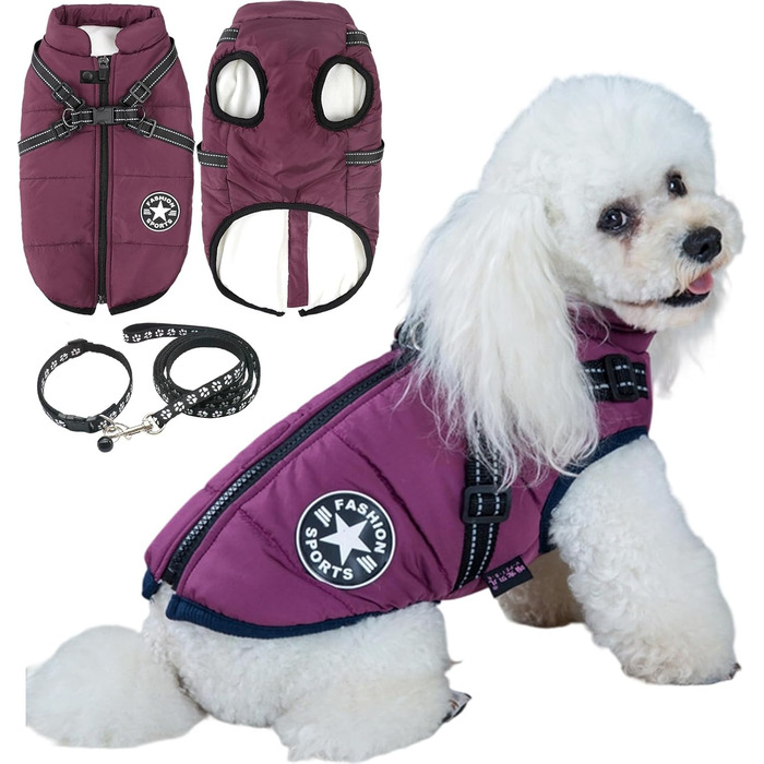 Водонепроникна куртка для собак Winter War з повідком, 2026, для маленьких та середніх собак (зелена, фіолетова, 4XL)