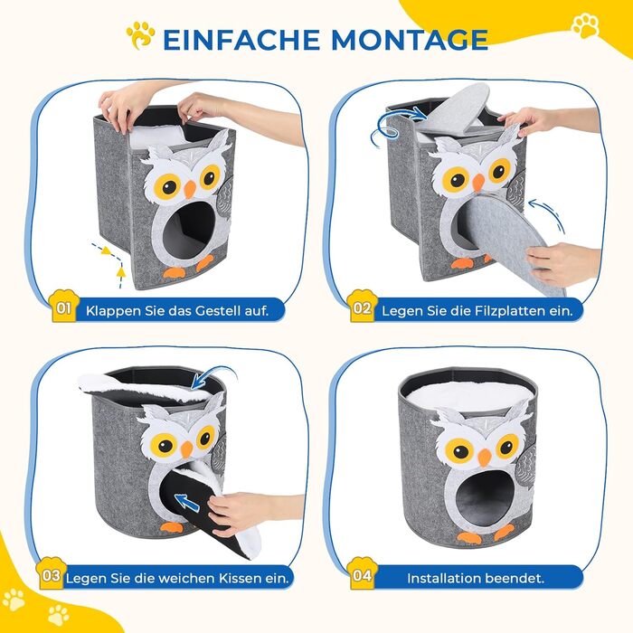 Кігтеточка-будиночок для котів Dripex з 2 поверхів, з фетру, з подушкою, 30 x 35 x 35 см (Сова)