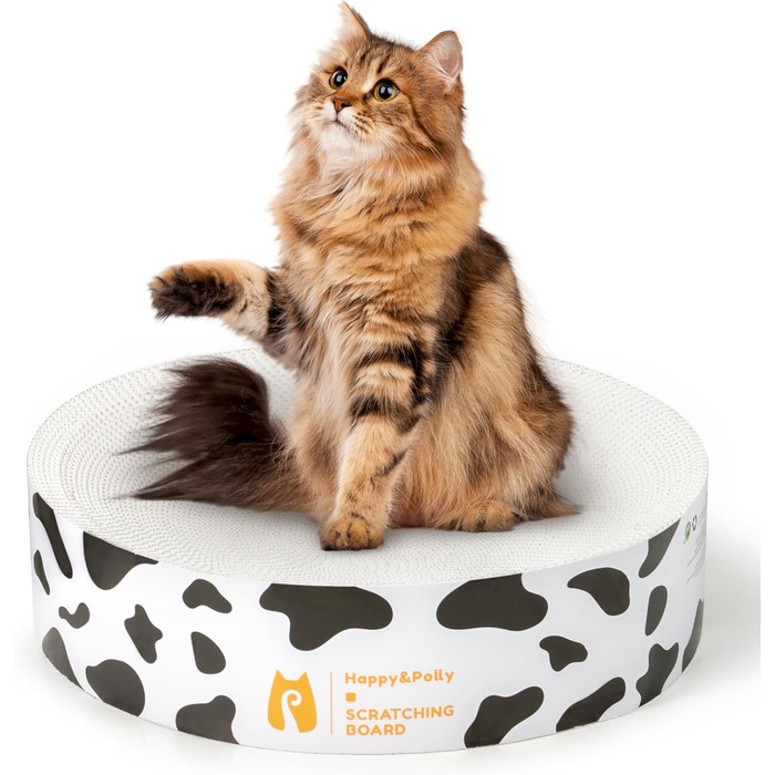 Кігтеточка Happy&Polly для котів: кругла, двостороння, з якісної картонної основи, 40x40x10 см