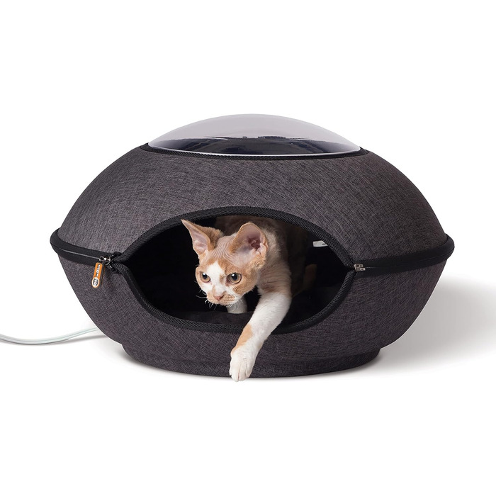 Тепле лежанка-будка K&H Thermo Lookout Pod для котів і малих собак, з підігрівом, для дому, складана, знімна подушка, безпечна