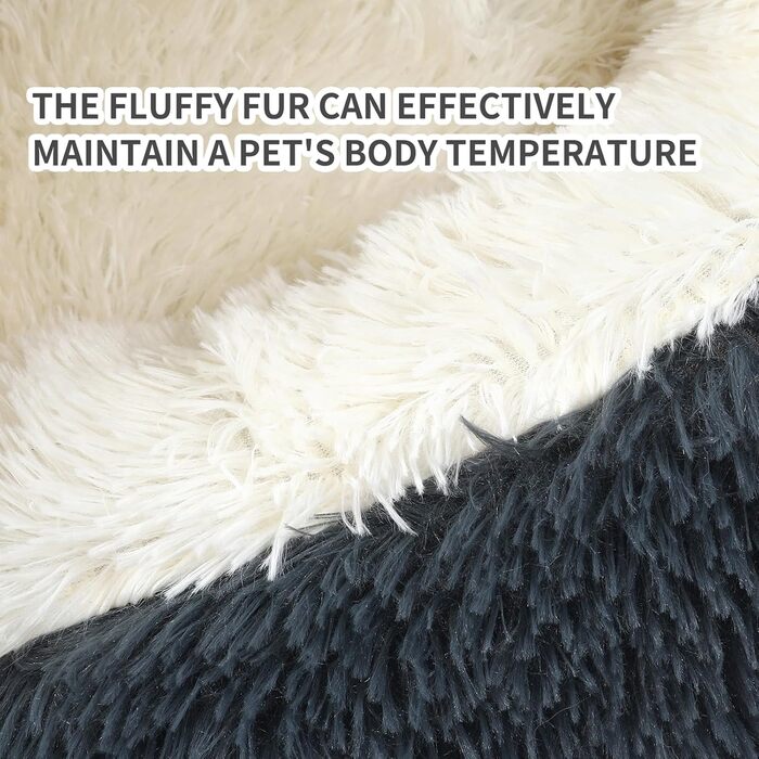 Кругле ліжко для собак з капюшоном, плюшеве, котяча печерка, самонагріваюче, у формі пончика, проти тривоги, м'яке ліжко для цуценят та кошенят, велике 27.5'', сірий темно-сірий