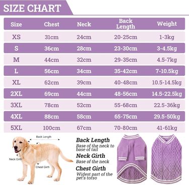 Теплий в'язаний пуловер для собак великих порід, V-подібний виріз, для Французького бульдога, Лабрадора, Німецької вівчарки (Lila XXL) 2XL Lila