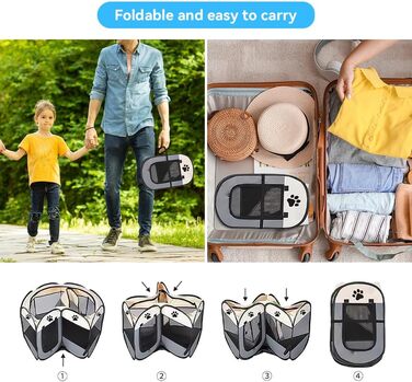 Вольєр для цуценят Dhqkqg, складаний вольєр для собак, 74x74x43 см, сірий. Підходить для собак, цуценят, котів та дрібних тварин.