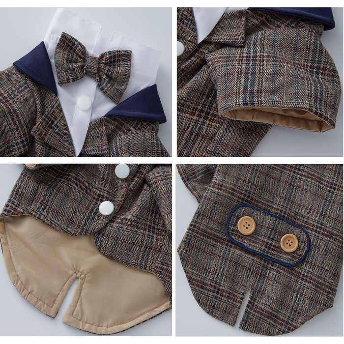 Елегантний костюм для собак: смокінг для маленьких та середніх собак, коричневий, з блакитною краваткою. Ідеально для вечірок, свят, днів народжень. Розмір M (довжина спини 29 см)