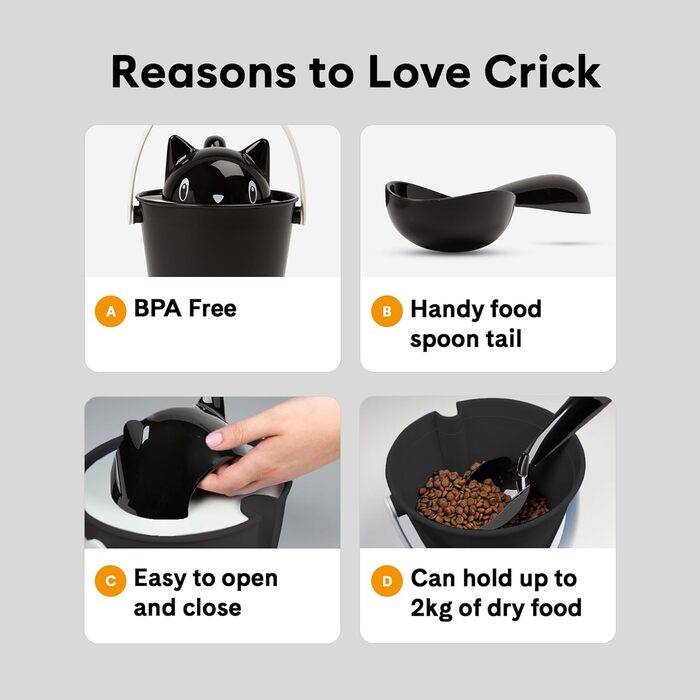 Контейнер для котячого корму United Pets Crick, Італія, чорний, з лопаткою, дизайн Stefano Giovannoni