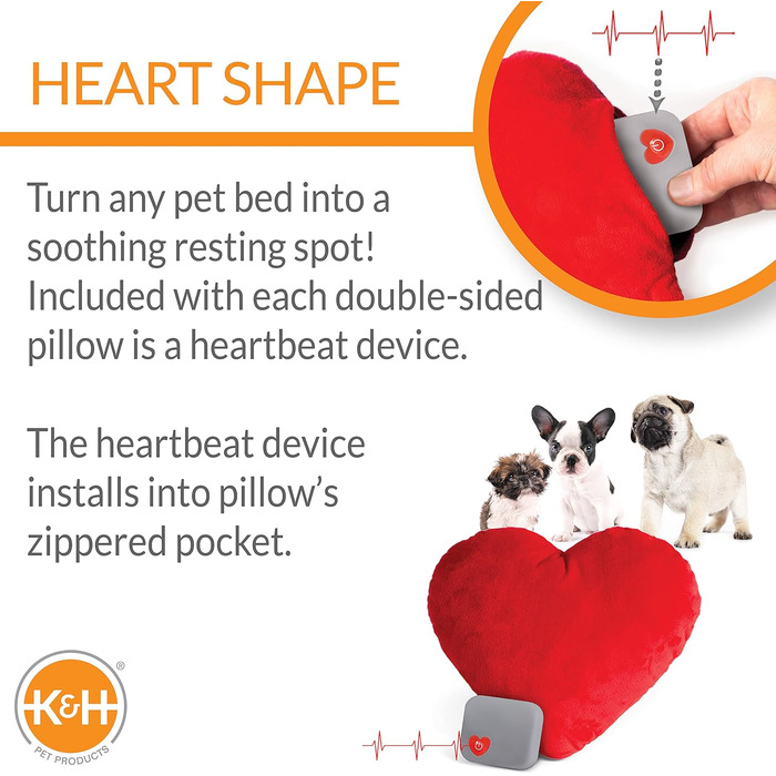 K&H Pet Products Сердечна подушка-іграшка для собак малих порід, заспокійлива, 15,2 см, червона