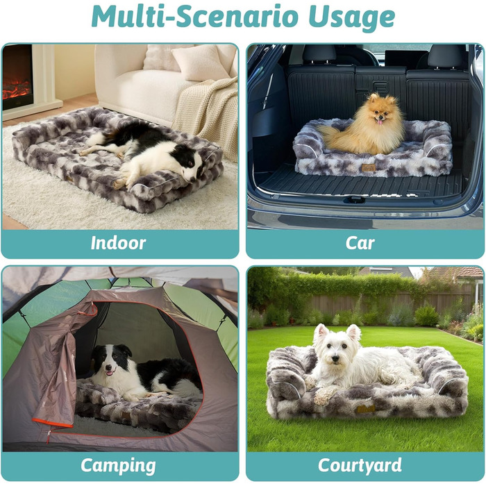 Ортопедичне ліжко для собак великих порід з штучного хутра, U-подібне, розмір L, водонепроникний чохол, м'яке, тепле, миється, антиковзаюче