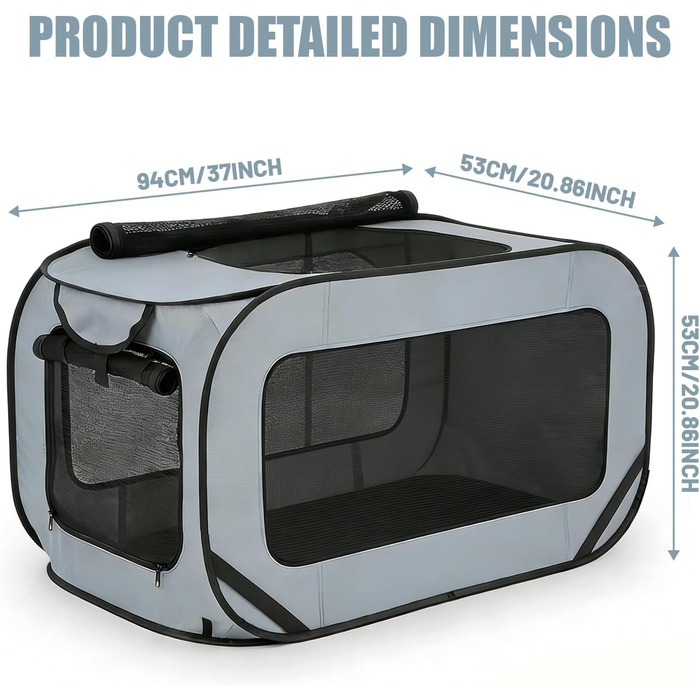 Складана переносна переносна коробка для собак і котів, 94x53x53 см, для собак і котів до 25 кг, для подорожей та дому (зелений, сірий)