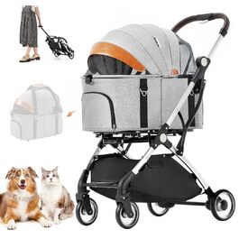 Візок для собак 3 в 1, до 15 кг, сірий. Візок для собак та котів, складний, з сумкою-переноскою, для маленьких та середніх тварин. З дощовим захистом