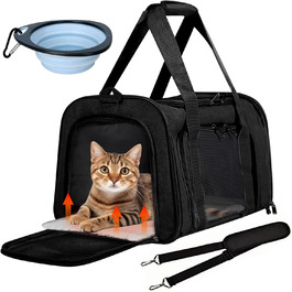 Транспортна переноска для кота та собаки BYZESTY, складана, 42 x 27 x 28 см, з мискою, чорна