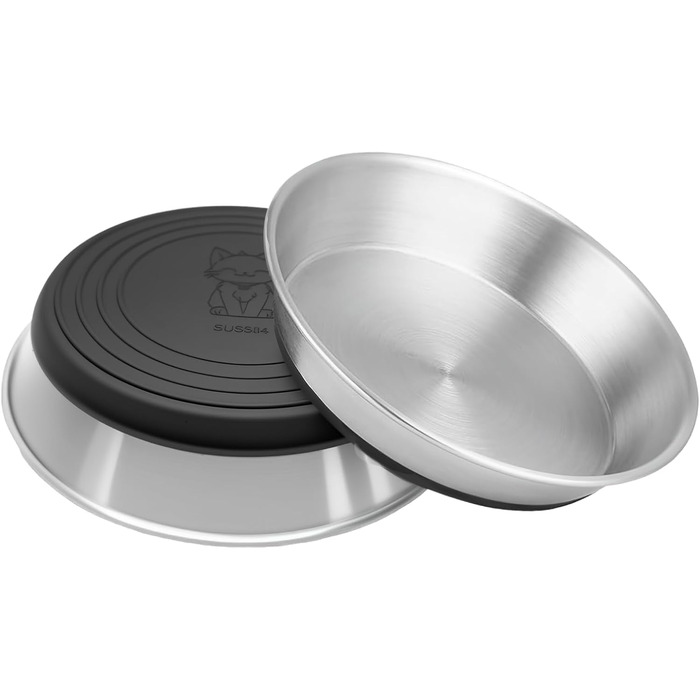 Набір з 2 нержавіючих мисок для котів та цуценят, широкі та плоскі, з антиковзною основою