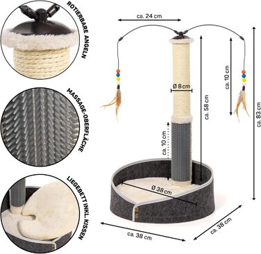 Котячий стовпчик для котів Lilly - інтерактивна іграшка для самостійних занять | 78 см | 33 x 33 x 80 см