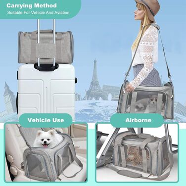 Транспортна сумка для кота/собаки PETCUTE, сіра, велика, з підкладкою та регульованим ременем
