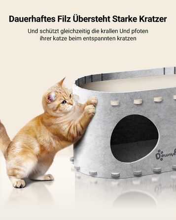 Кігтеточка-будиночок для котів DownyPaws з фетру, 2-ярусна, 50x33x50 см, для ігор та відпочинку, теплий дизайн, захист кігтів, білий