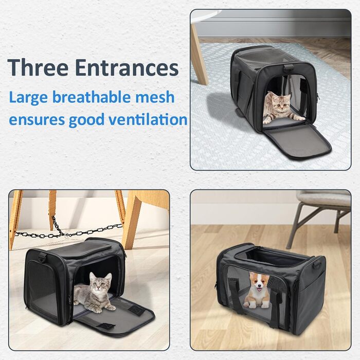 Транспортна сумка для котів та собак Kathson, схвалена авіакомпаніями, складна, чорна, до 6,8 кг