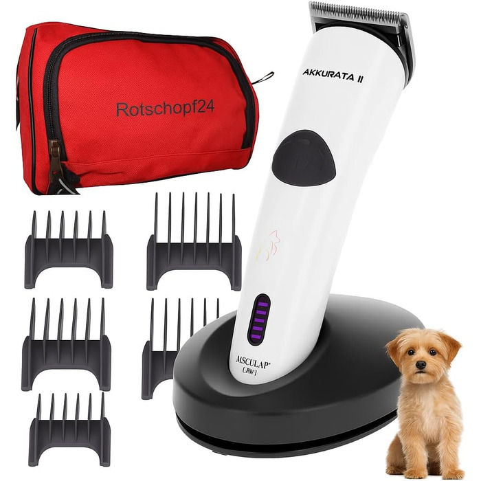 Машинка для стрижки собак Rotschopf24 Aesculap Akkurata 2 GT407. Безшумна, легка, акумулятор/мережа, 3 швидкості, титановий ніж, сумка Rotschopf24. Зроблено в Німеччині