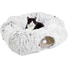 Канадський кіт | Преміум тунель для котів CUBI, XXL тунель з місцем для сну, з м'яким лежаком, для великих котів, 100 x 80 x 26 см (Сірий)