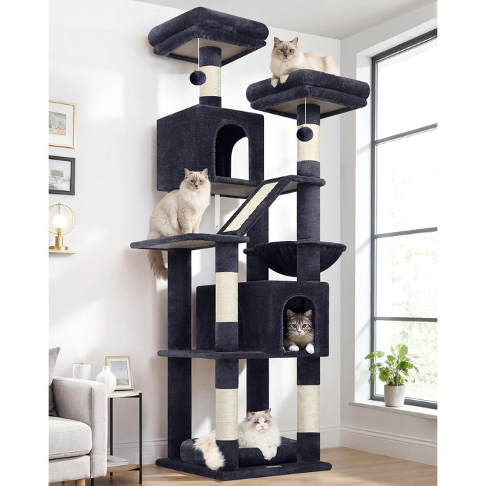 Комплекс для котів Globlazer з будиночками, лежаками та когтеточками, 189 см, XXL, темно-сірий