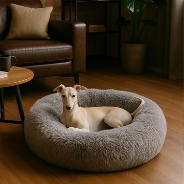 М'яке ліжко для собак знімний чохол 80 см - Ручна робота, пухнасте ліжко для собак, подушка для собак, ліжко для котів, машинне прання, кругле ліжко для котів сірого кольору 80 см сірого кольору
