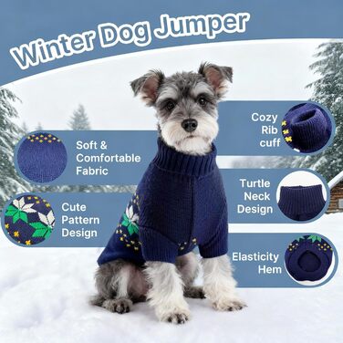 Теплий в'язаний пуловер для собак Rokragen Wepenherz, зимовий одяг для малих та середніх собак (Yorkie, Spitz, Schnauzer), колір navy, розмір S