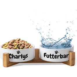 Керамічний двомісний набір мисок з іменем для собак та котів - персоналізований набір мисок з/без підставки | Миска для собак, миска для котів, годівниця для тварин | великі та маленькі чотирилапі | 2x 500мл, з підставкою