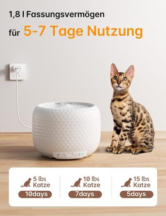 Водяний фонтанчик для котів, 1.8L, з тихим насосом та фільтром з активованого вугілля