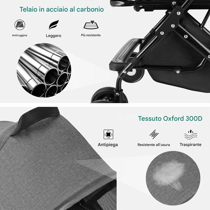 Дитячий візок для тварин BAKAJI 2 в 1, до 40 кг, складний, з капсулою та кошиком для зберігання (сірий)