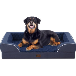 Ортопедичне водонепроникне ліжко для собак великих порід, Memory Foam, XL ліжко з бортиками, піна-яйце, антиковзаюча підкладка, Jumbo лежанка для собак, великий розмір, 114 x 91 x 22 см, Колір: Морська хвиля