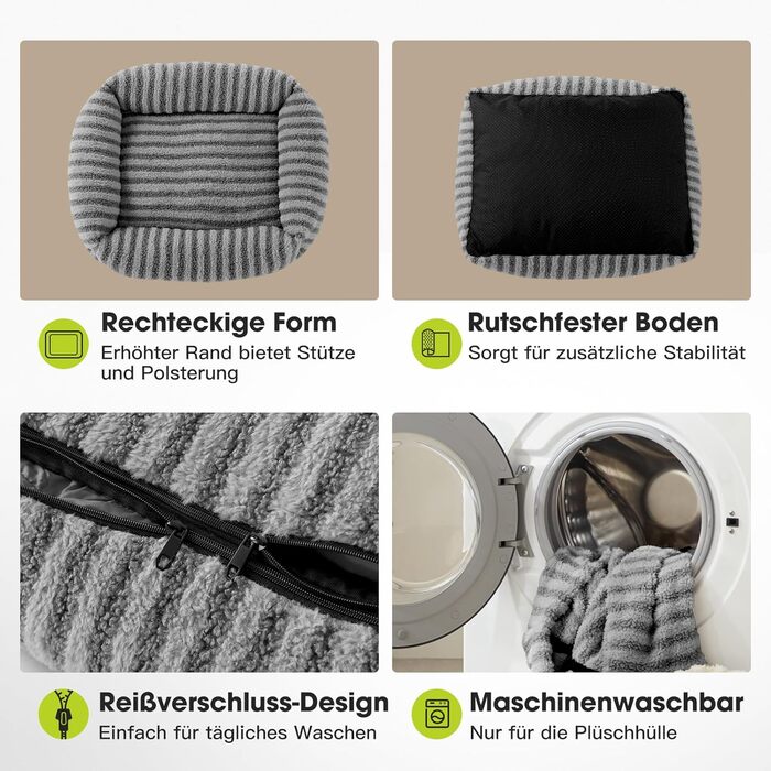 Лежанка для собак середнього розміру, миюча, знімний чохол, тепла, м'яка, заспокійлива, з антиковзаючою основою, 64 x 54 x 18 см, сіра