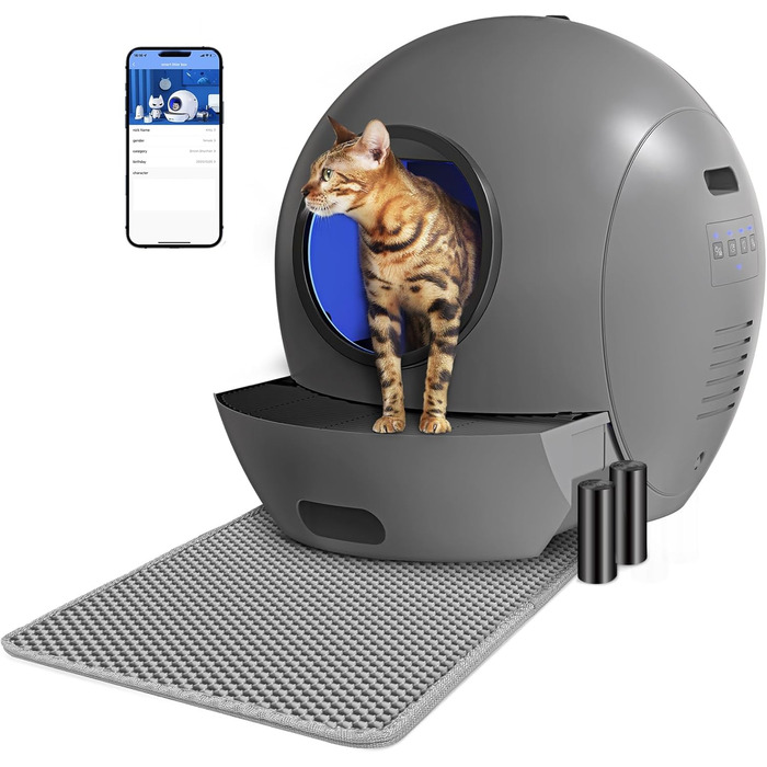 Автоматичний туалет для котів ELS PET, самочистка, з додатком, 60 л, для кількох котів, закритий, оновлена версія 2024