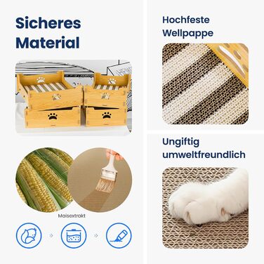 Кігтечка для котів з картону велика XXL, лежанка-кігтеточка, коробка для котів, кігтешкребок, килимок для котів з високоякісного гофрокартону та дерева, 48,5x40x15,5 см, подарунок для любителів котів, жовто-білі смуги