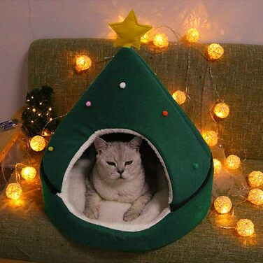 Котяче ліжко-курінь BEIJIALY у формі ялинки, трикутний будиночок для котів та малих тварин, затишне укриття, зелений, розмір L