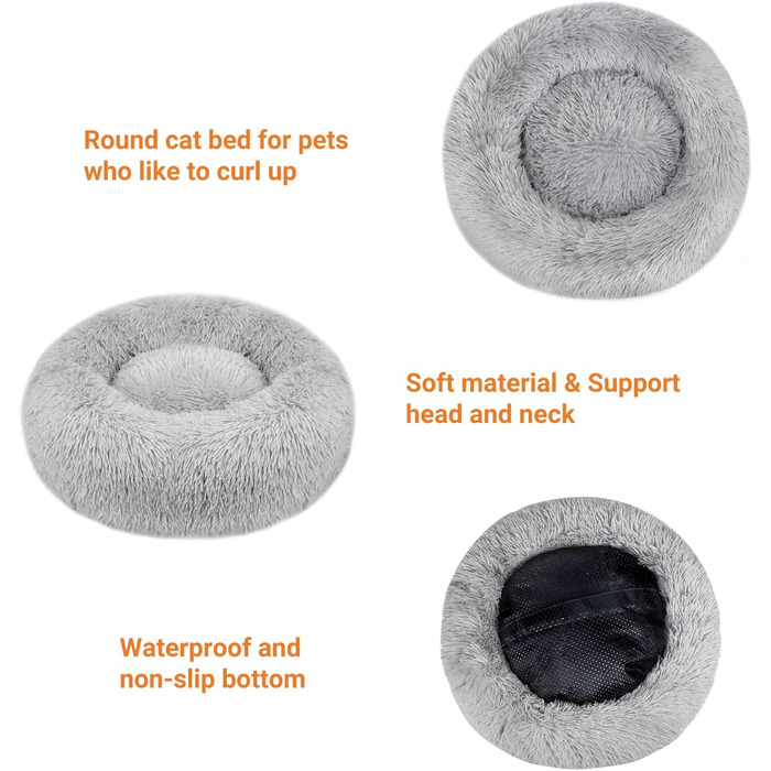 OKPOW Крісло-лежанка для собак та котів, велике, миється, антистрес, затишне, м'яке, плюшеве, для цуценят та кошенят, кругле, супер м'яке, пухнасте, сіре, X-Large, 80 см
