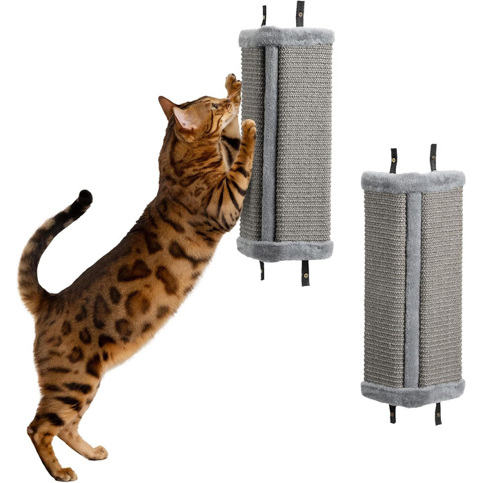 Настінне дряпачко для котів Navaris - 2 шт. дряпальні килимки, кутова стіна для котів - 43x22x2 см, кутова дряпка, кігтеточилка з сизалю (сірий)