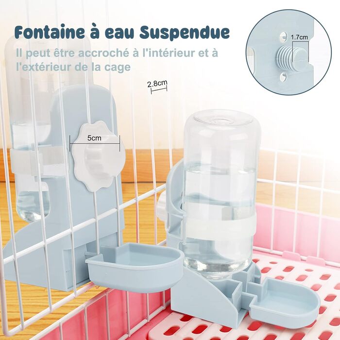 Автоматичний диспенсер води для тварин HYLYUN, 500 мл, підвісний, для морських свинок, шиншил, їжаків, фреток, блакитний