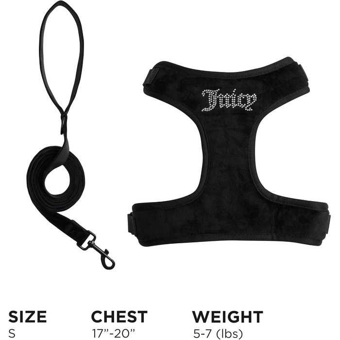 Шлея та повідець Juicy Couture Bling Velours для собак і котів, чорний, розмір S