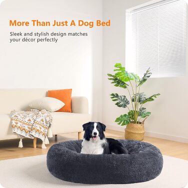 Ортопедичне ліжко для собак, кругленьке, подушка, диван для собак та котів, донат, м'яке, корзина для собак, можна прати, діаметр 90 см, темно-сірий, розмір 90 x 90 x 20 см, темно-сірий