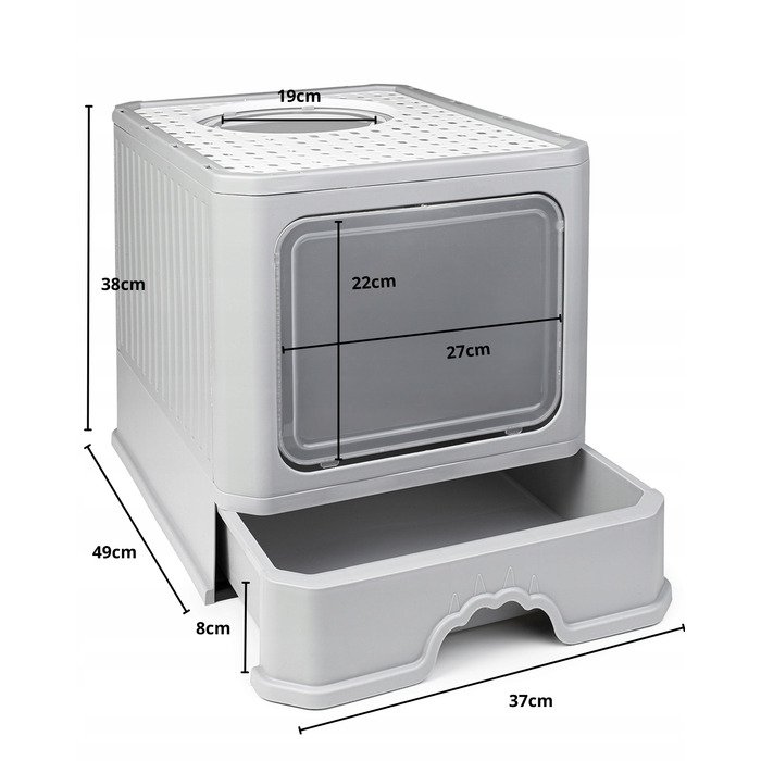 Закритий лоток-туалет для котів Be-Active.pl сірий, з висувною шухлядою та лопаткою