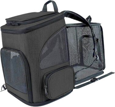 Рюкзак-переноска для котів RASTKY, складана переноска для тварин, міцна переноска для собак та малих тварин до 8 кг, ідеально підходить для візитів до ветеринара, прогулянок у парку, сірий (чорний)