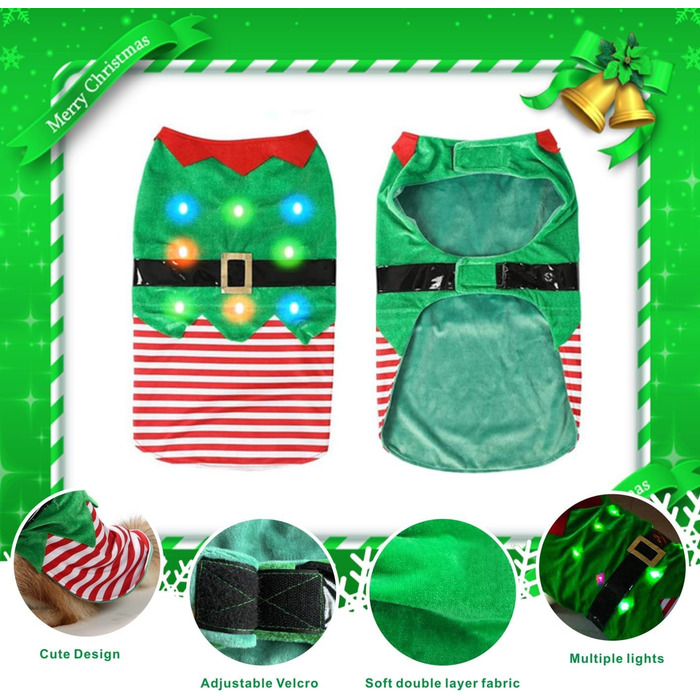 Костюм для собак на Різдво Idepet з іграшкою-тросом та світлодіодами, карнавальний костюм для собак та котів, XX-Large