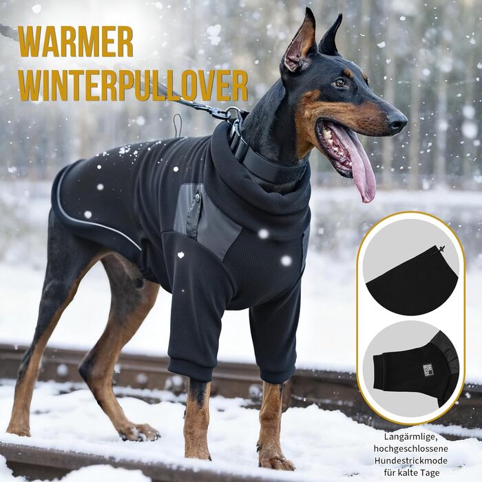 Пуловер для собак OneTigris, теплий флісовий одяг з петлями для ніг та отвором для повідка, зручний для вигулу, чорний, L (20-30 кг), XL (27-41 кг, обхват грудей 77 см, обхват шиї 60 см)