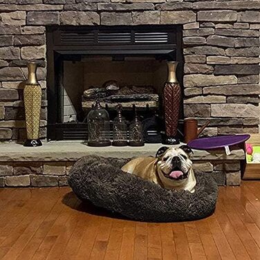 Кругла лежанка для собак та котів, 50 см, м'який плюш, сіра, для маленьких собак та котів, миється