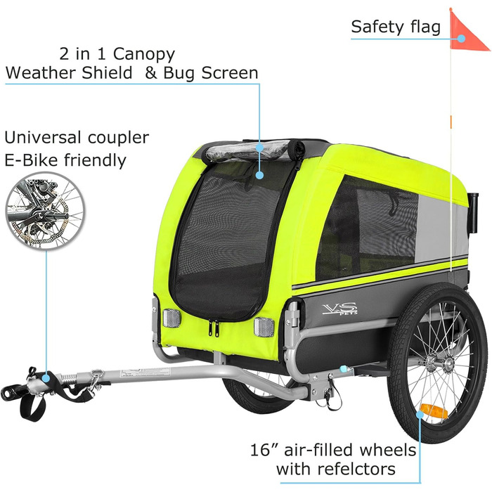 Універсальний візок-перевозник для собак Tiggo VS Pets Medium: 2в1 (велосипедний, буксирний) - зелений