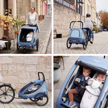 Фahrра-причіп Hauck Dryk Duo Plus Set для 2 дітей з люлькою, тентом та дощем. Складається, з підвіскою та функцією коляски, темно-синій