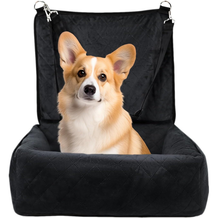 Автокрісло для собак - переносна автолюдина для цуценят | Регульоване та безпечне автокрісло для собак | Миється | З піднятою платформою | Чорний колір