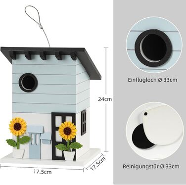 Дім для птахів JUJOYBD - дерев'яний годівниця для птахів у стилі кантрі, для саду, балкону та тераси, з отвором 33 мм