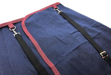 Літня повітропроникна попона для коней з бавовни Maddy 2 з ременями та захистом хвоста, 128 см (Синій/Бордовий)