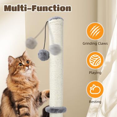 Котячий кігтетоп Nobleza, 80 см, сірий, з мотузкою та іграшкою