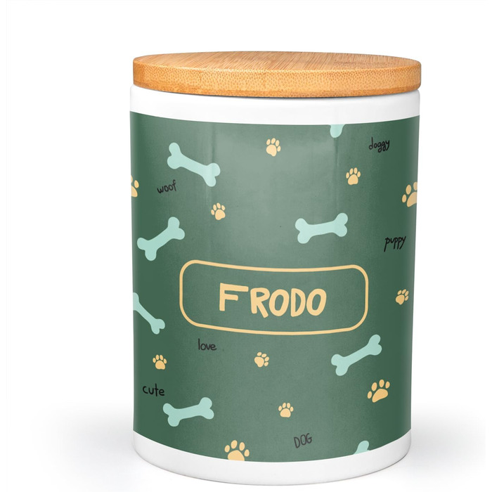 PICANOVA Скринька для ласощів з іменем - подарунок для собак - зберігання сухого корму - керамічна скринька для власників собак та котів - дизайн (Set Woof Love)